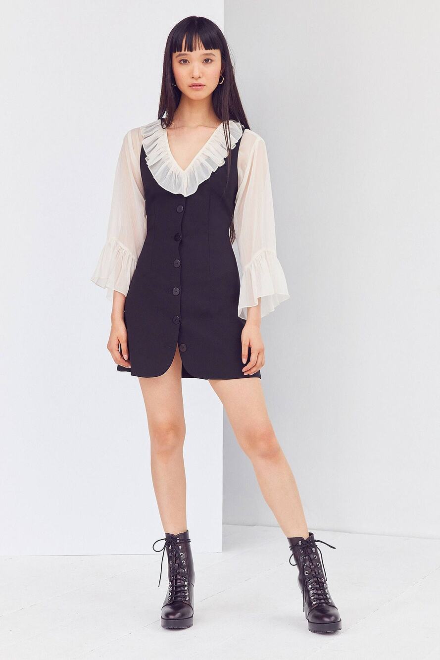 Urban Outfitters Cooperative Vivi Button-Down Mini Dress Black